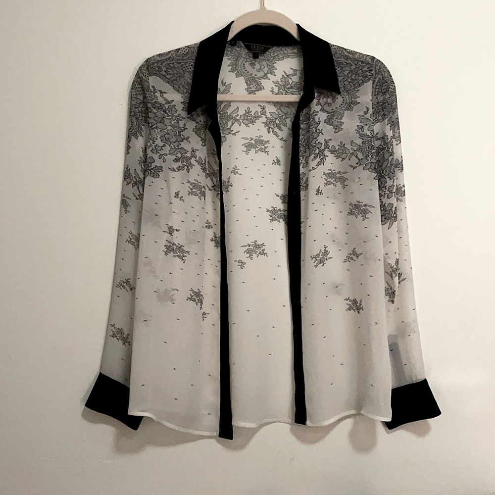 Sheer Guess Button Up Blouse